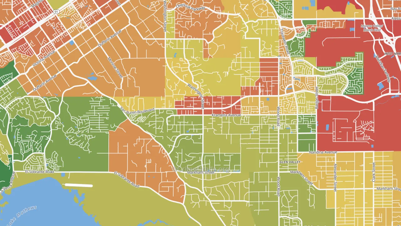 Woodcrest, CA Map of Vandalism Rates