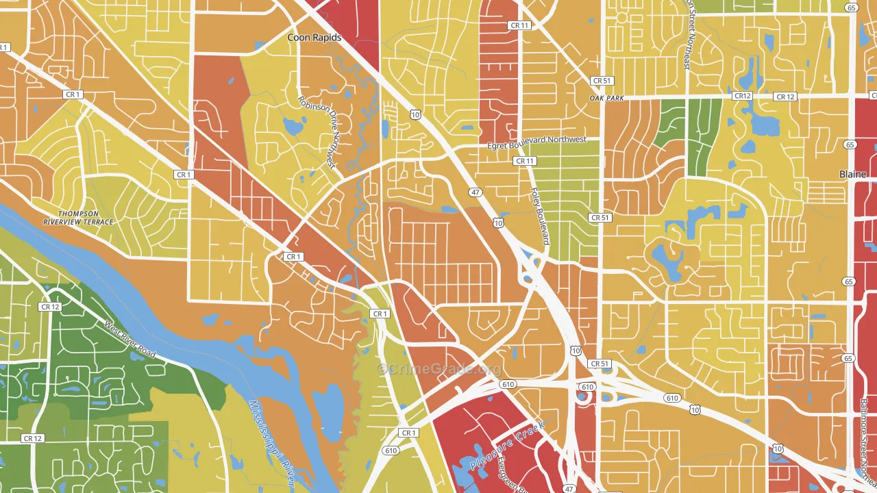 Woodcrest, Coon Rapids, MN Map of Vandalism Rates