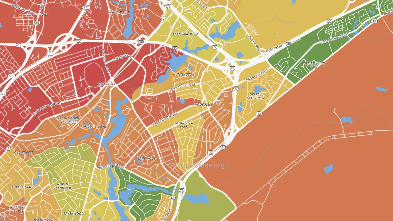 Woodfield, SC Map of Vandalism Rates