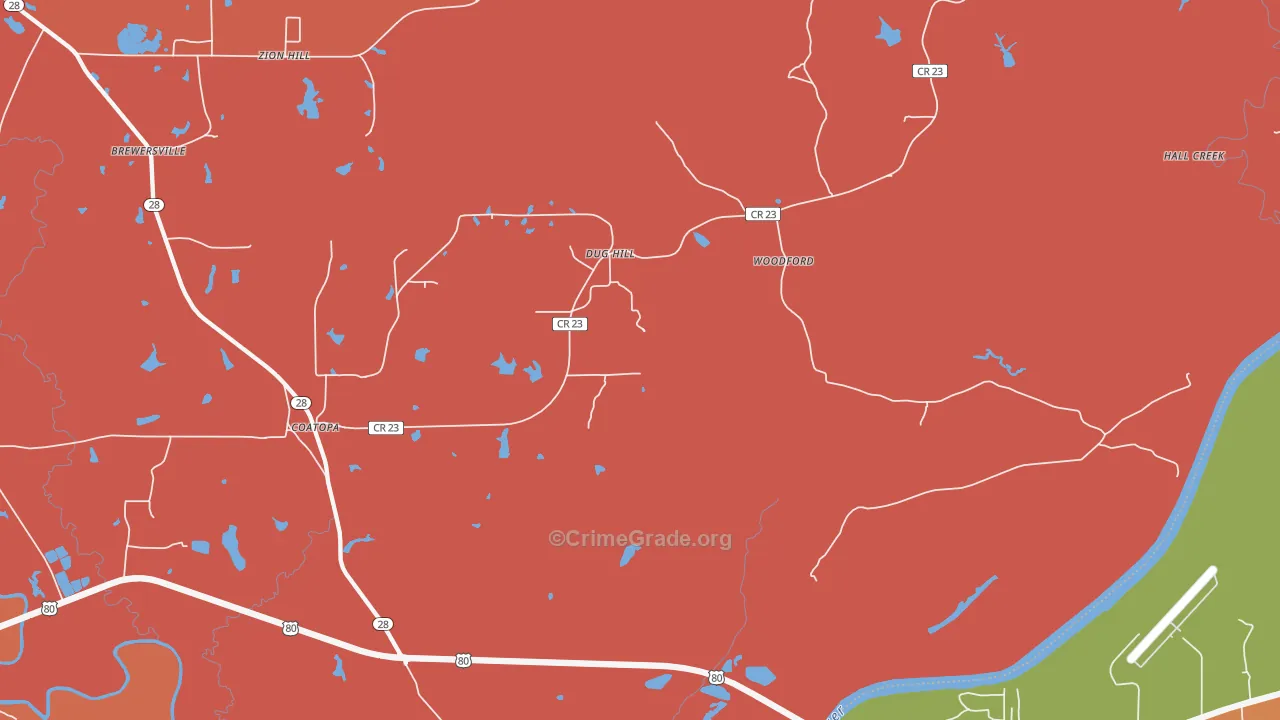 Woodford, AL Map of Vandalism Rates