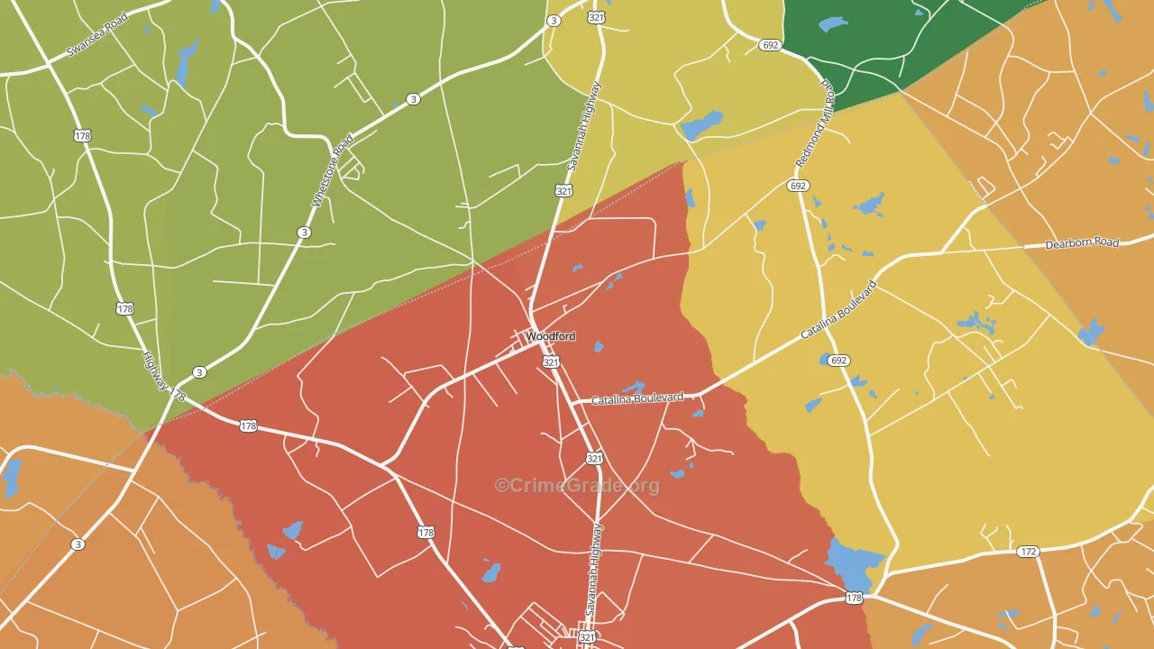 Woodford, SC Map of Vandalism Rates