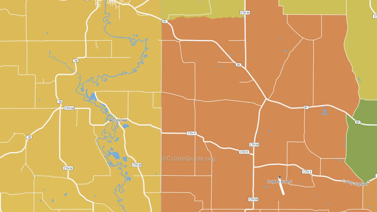 Woodford, WI Map of Vandalism Rates