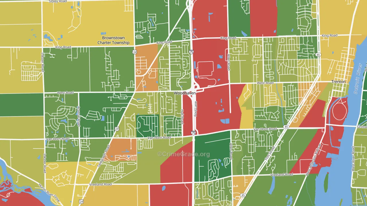 Woodhaven, MI Map of Vandalism Rates