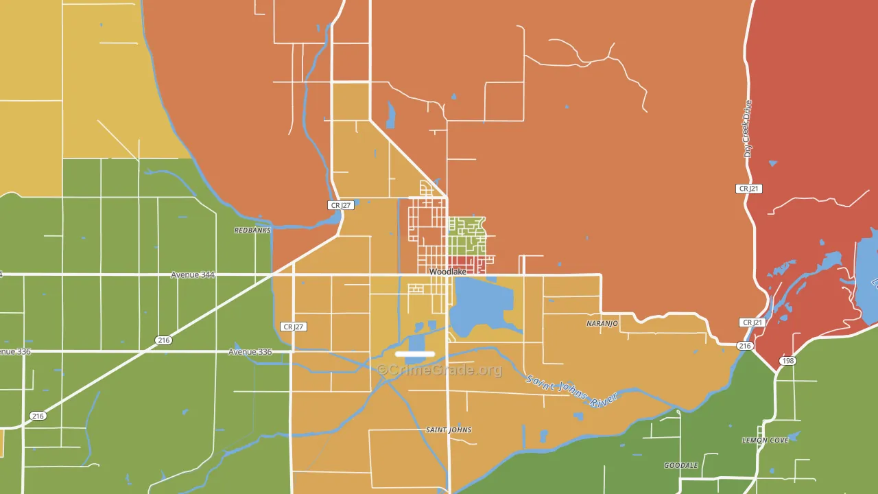 Woodlake, CA Map of Vandalism Rates