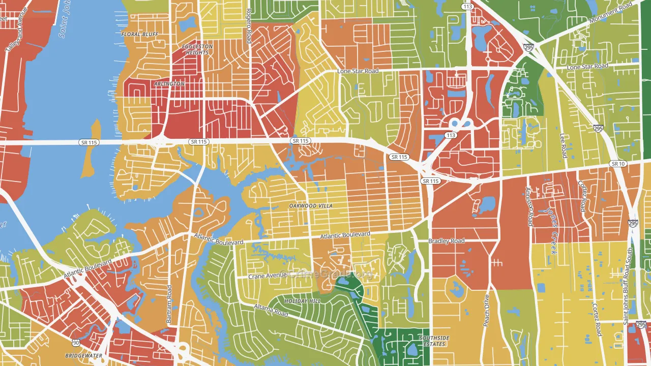 Woodland Acres, Jacksonville, FL Map of Vandalism Rates