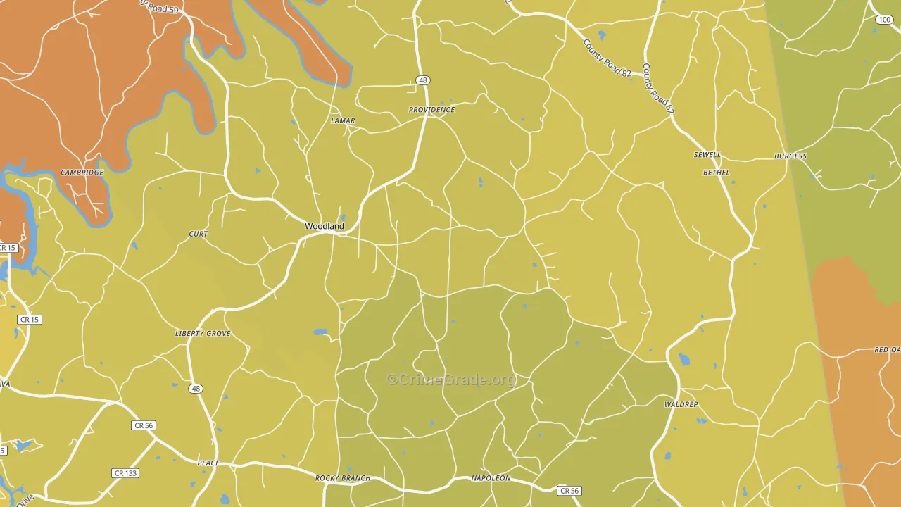 Woodland, AL Map of Vandalism Rates