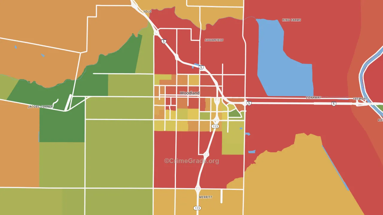 Woodland, CA Map of Vandalism Rates