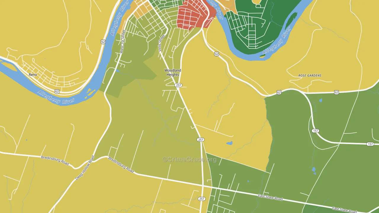 Woodland Heights, PA Map of Vandalism Rates