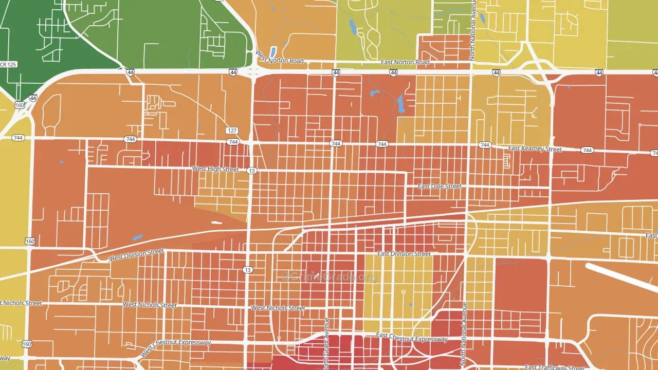 Woodland Heights, Springfield, MO Map of Vandalism Rates