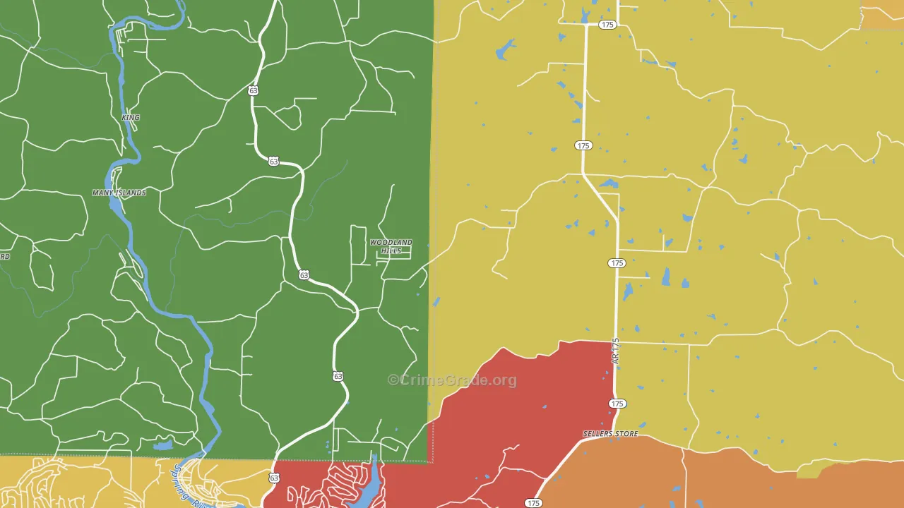 Woodland Hills, AR Map of Vandalism Rates