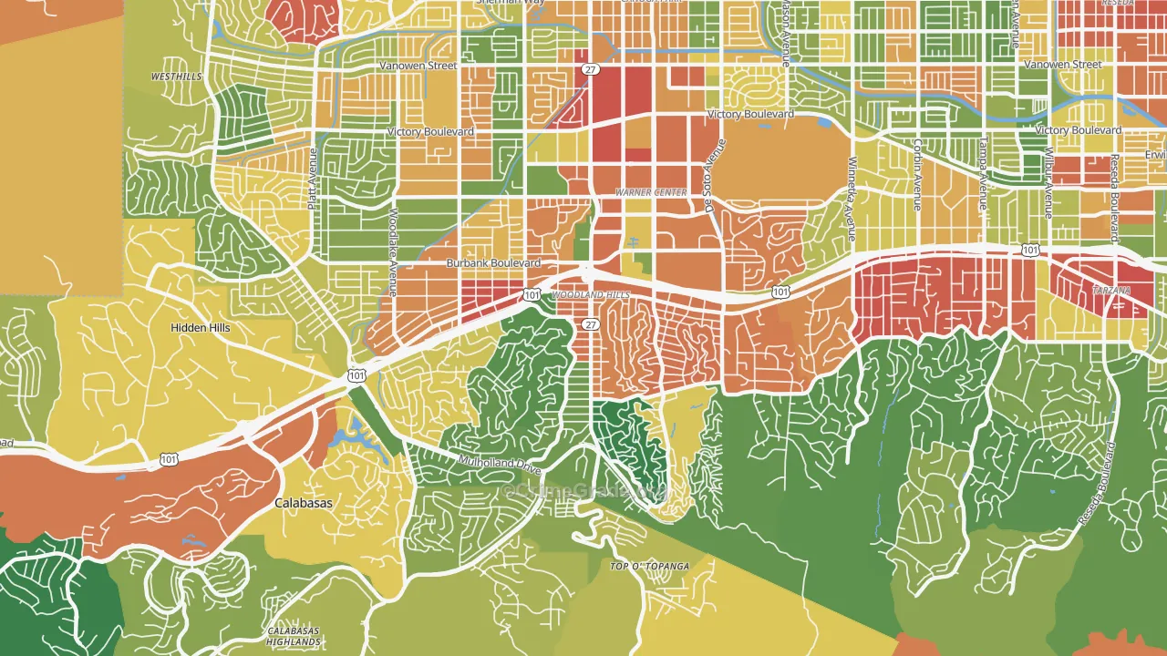 Woodland Hills, CA Map of Vandalism Rates