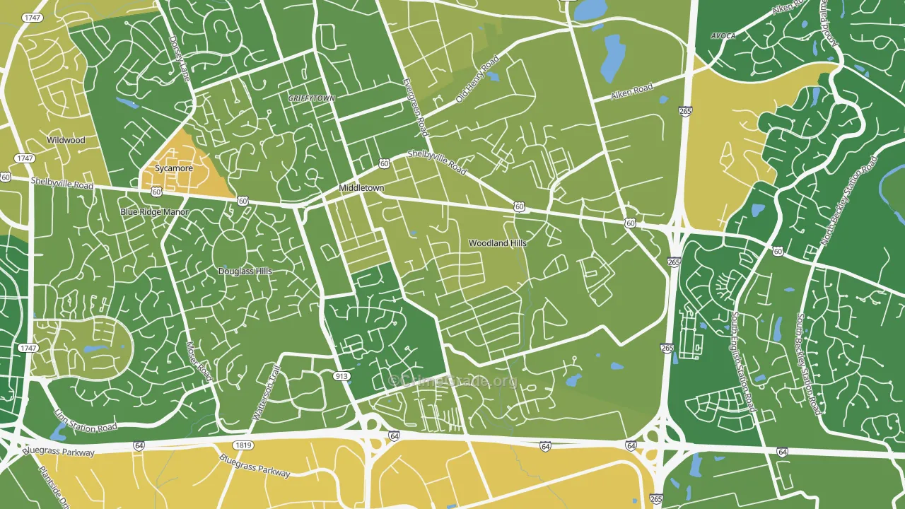 Woodland Hills, KY Map of Vandalism Rates