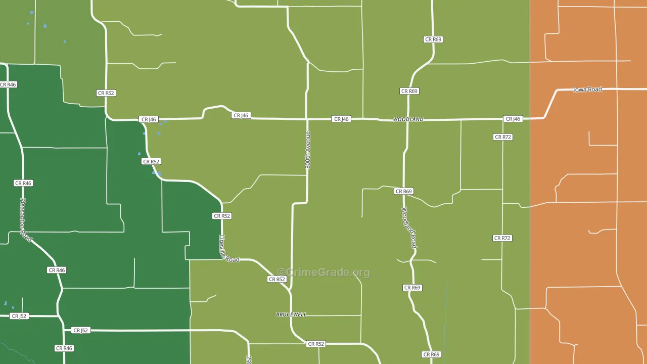 Woodland, IA Map of Vandalism Rates