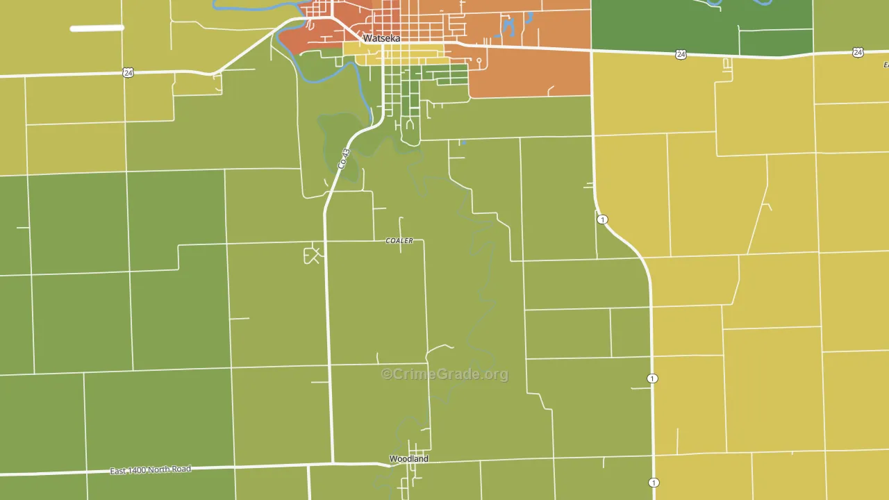 Woodland, IL Map of Vandalism Rates