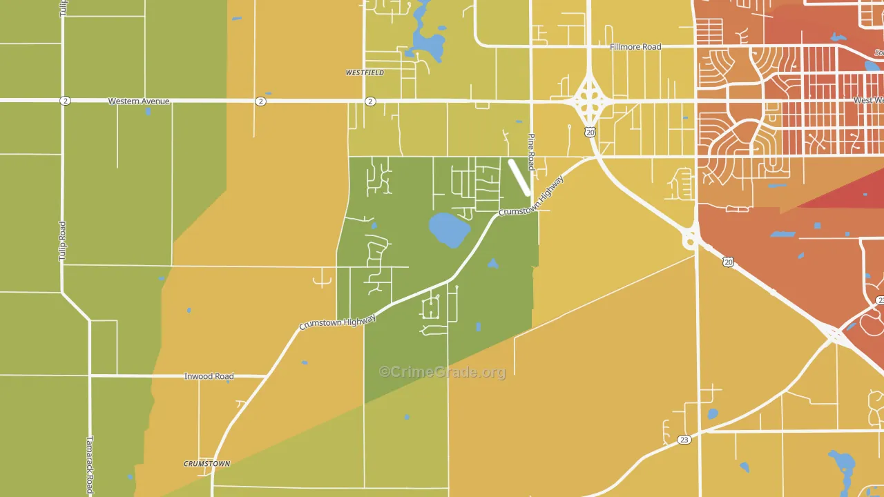 Woodland, IN Map of Vandalism Rates