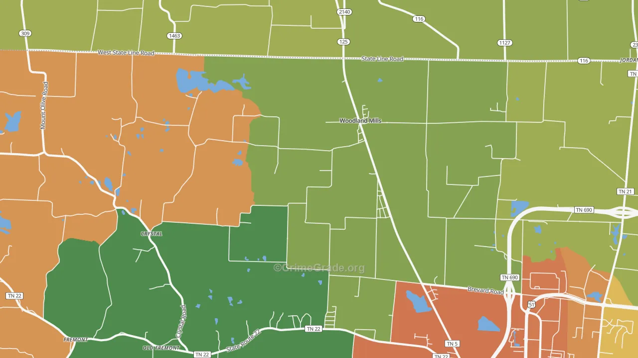 Woodland Mills, TN Map of Vandalism Rates