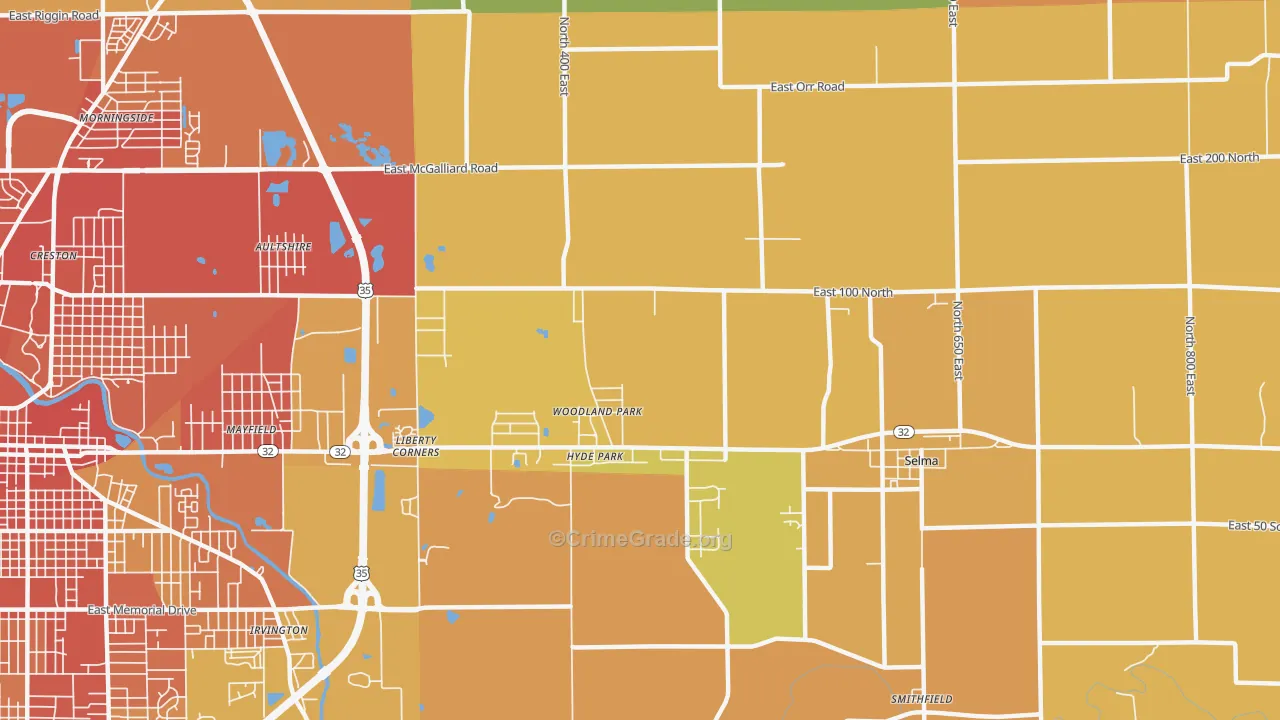Woodland Park, IN Map of Vandalism Rates
