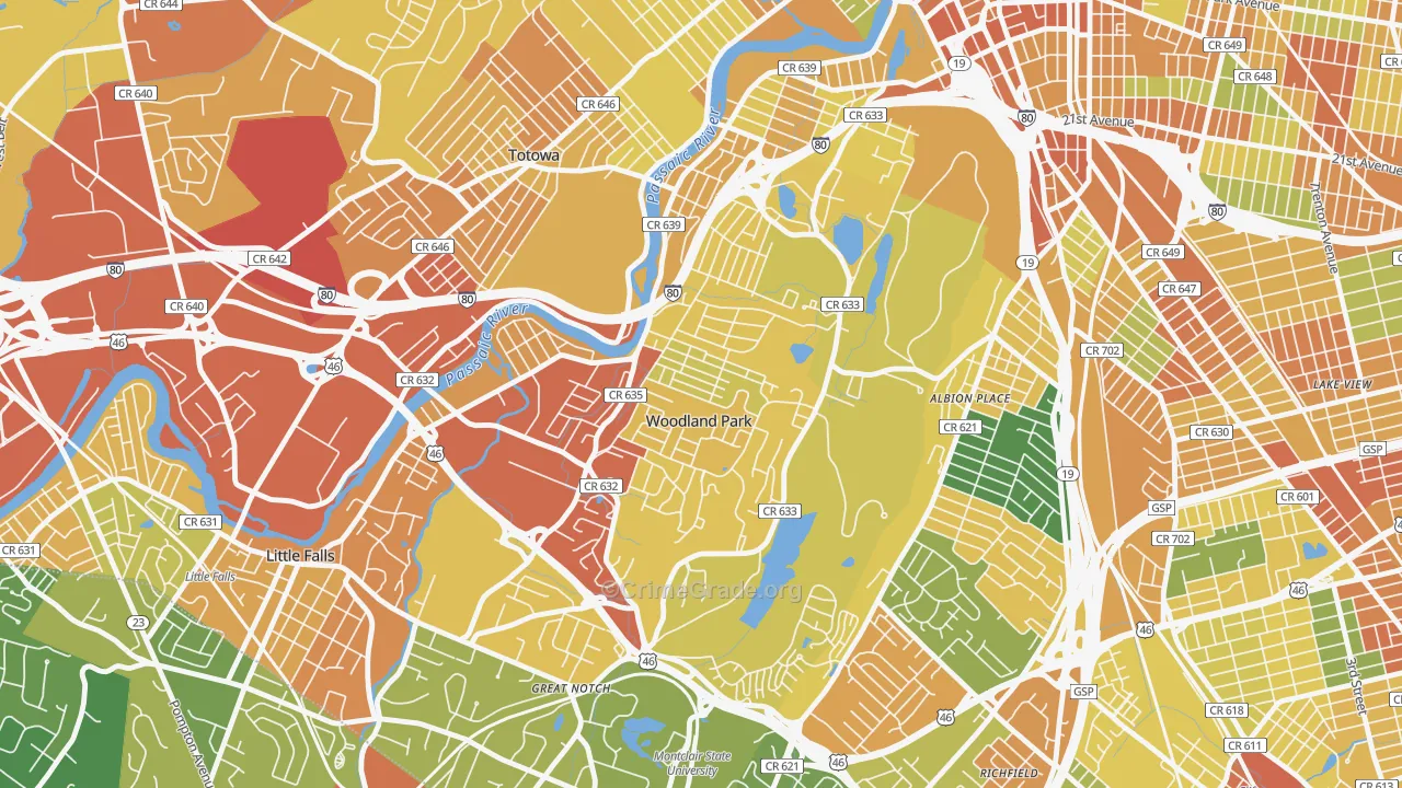 Woodland Park, NJ Map of Vandalism Rates