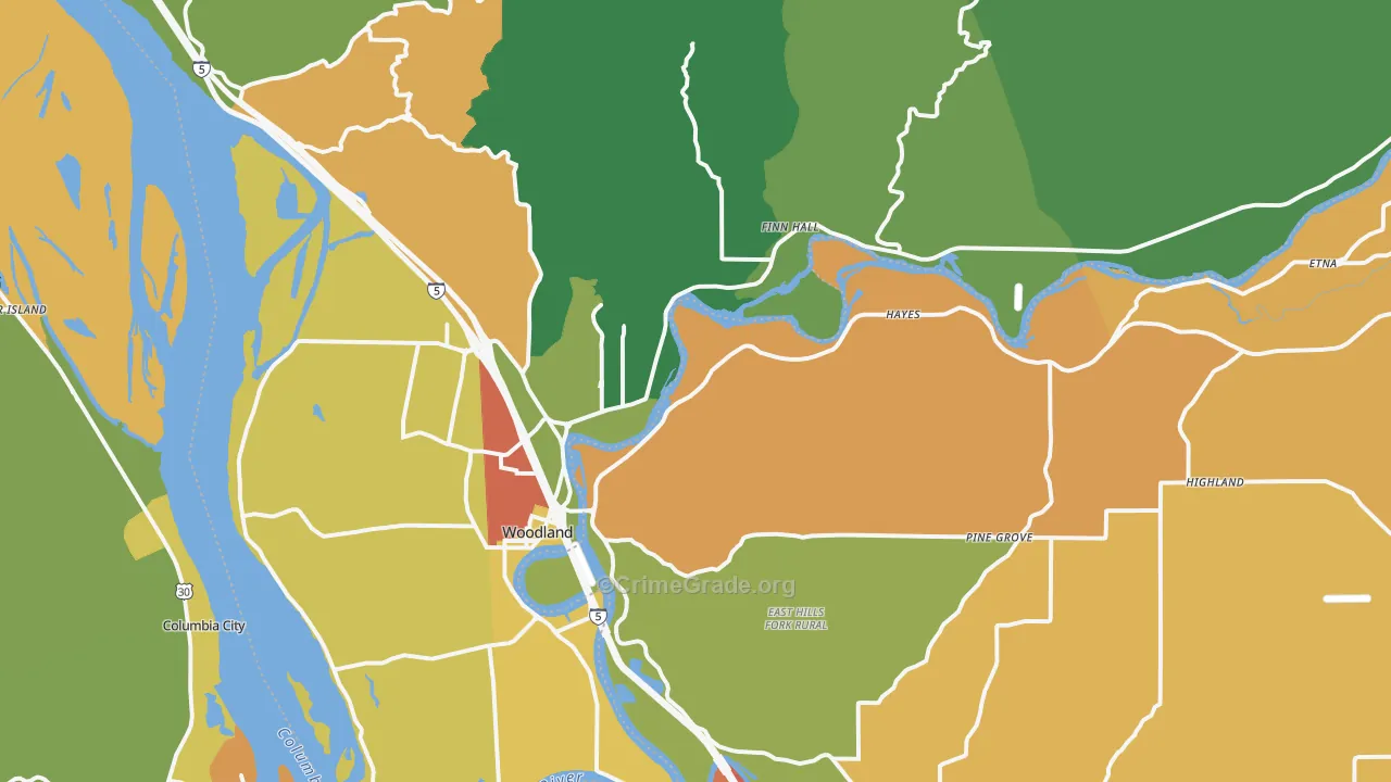 Woodland, WA Map of Vandalism Rates