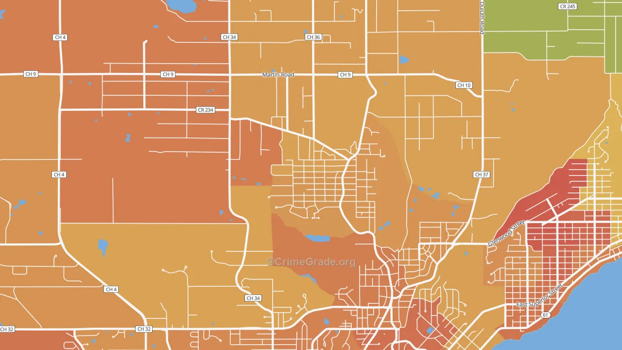 Woodlands-Pleasantview, Duluth, MN Map of Vandalism Rates