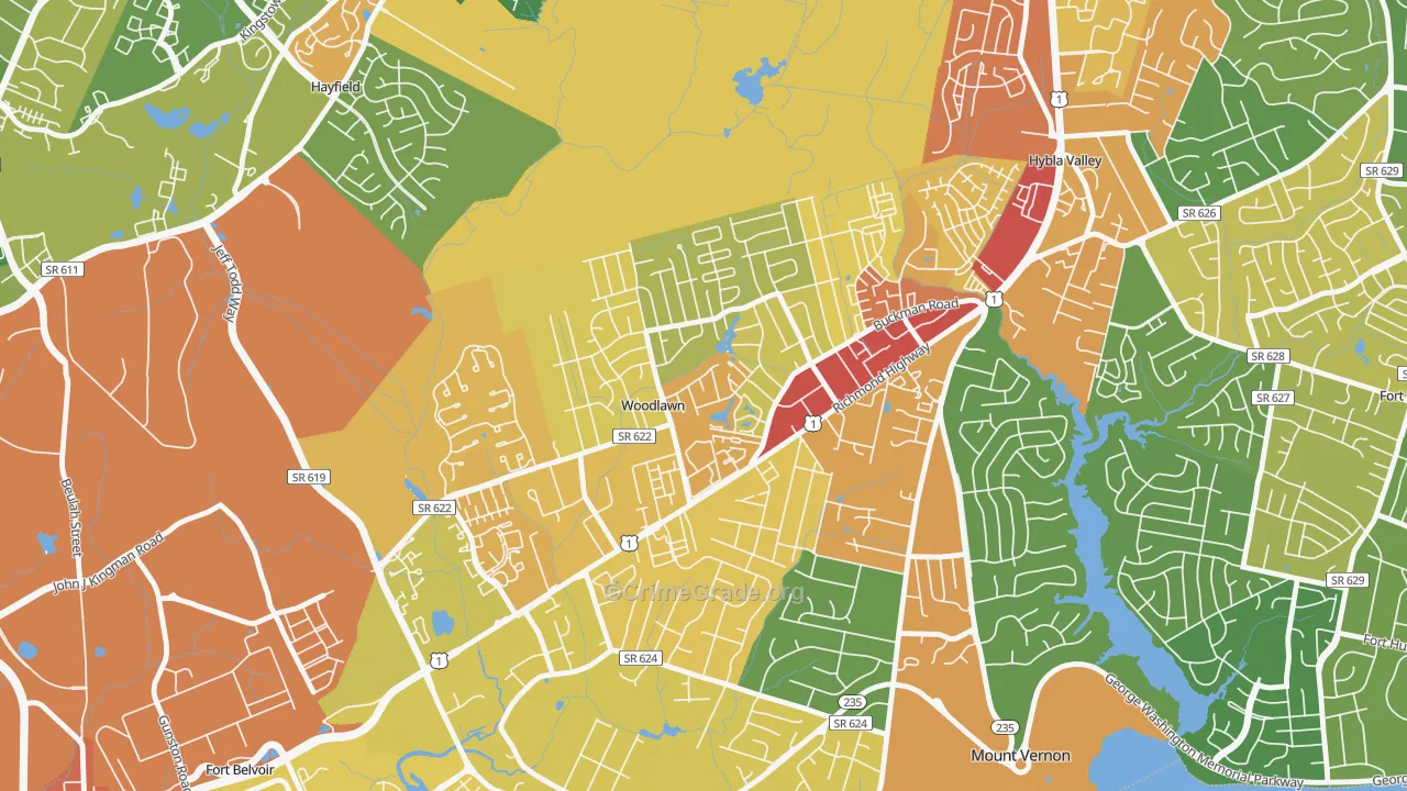 Woodlawn, Alexandria, VA Map of Vandalism Rates