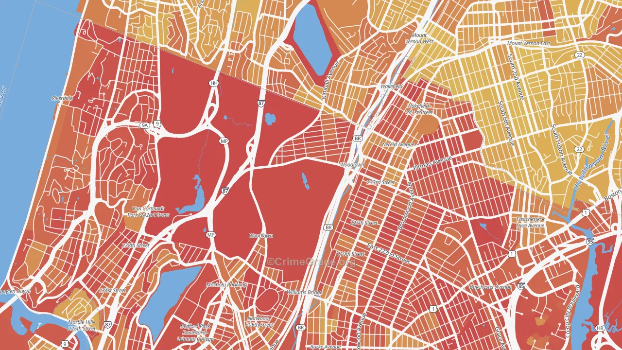 Woodlawn, Bronx, NY Map of Vandalism Rates