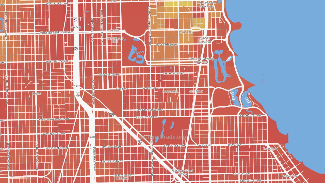 Woodlawn, Chicago, IL Map of Vandalism Rates