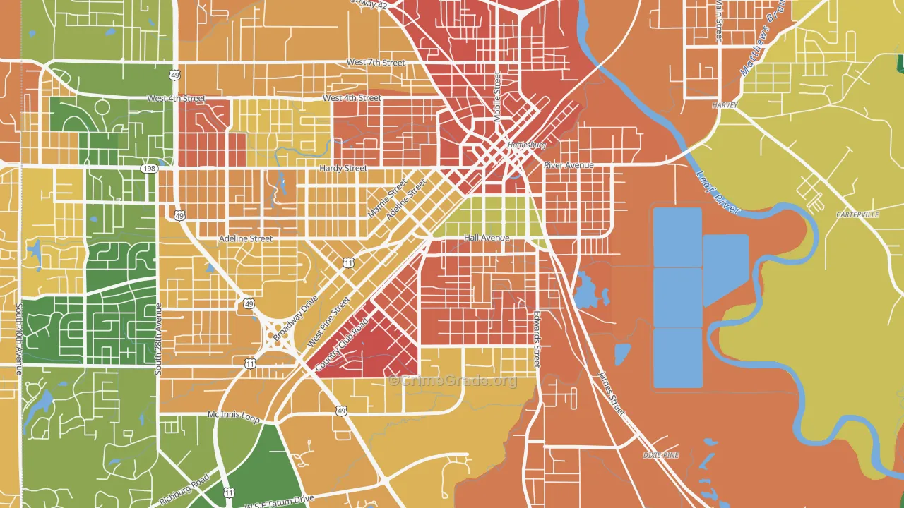 Woodlawn Court, Hattiesburg, MS Map of Vandalism Rates