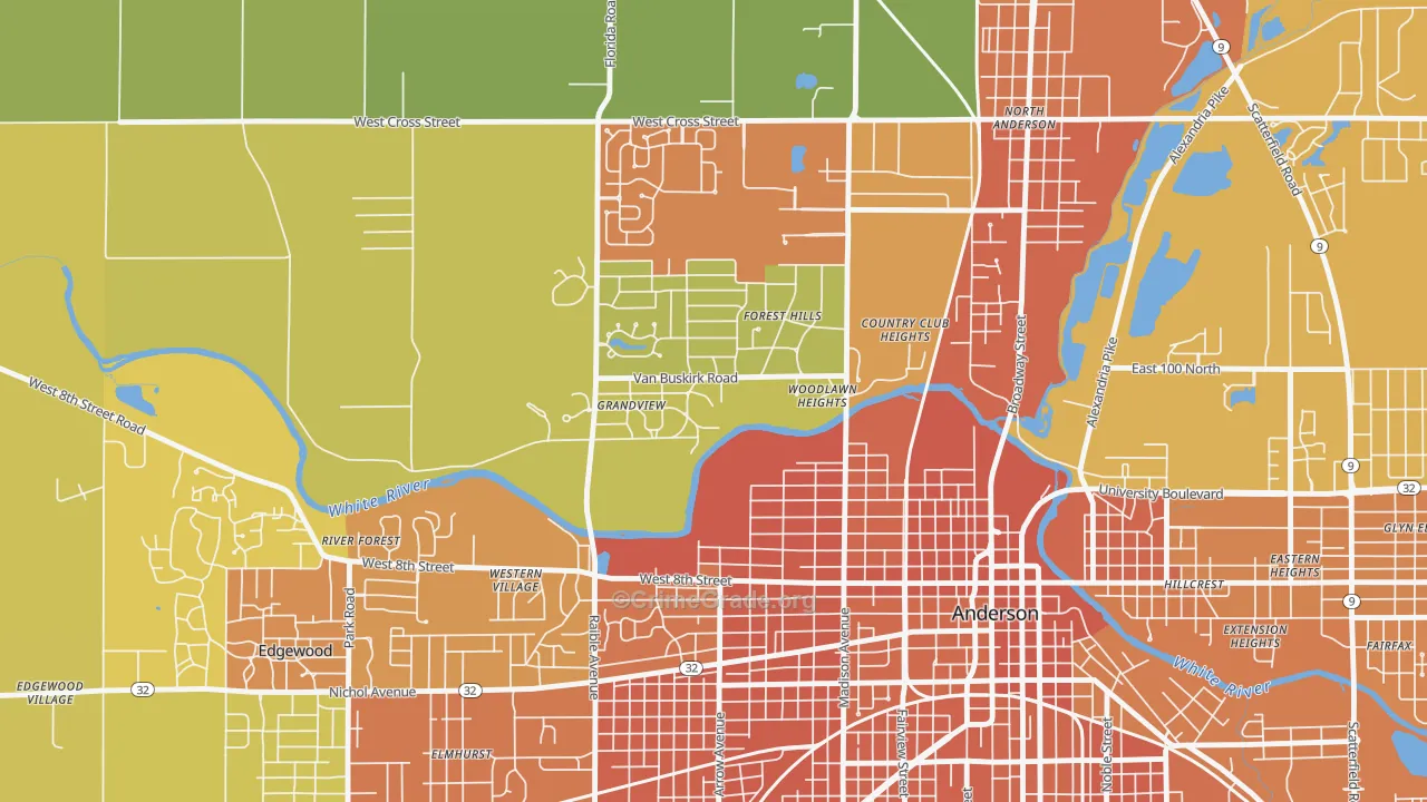 Woodlawn Heights, IN Map of Vandalism Rates