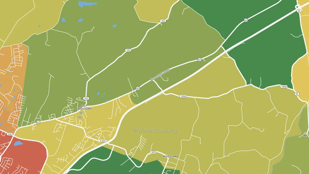 Woodlawn, KY Map of Vandalism Rates