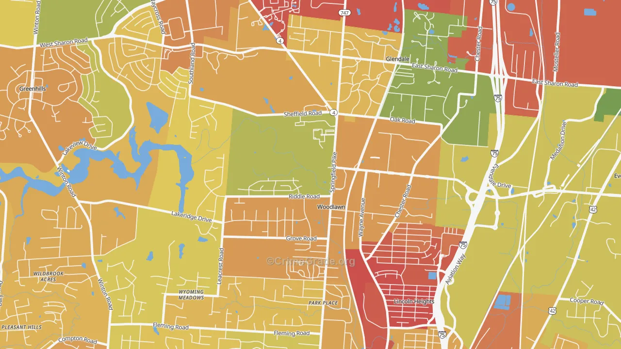 Woodlawn, OH Map of Vandalism Rates