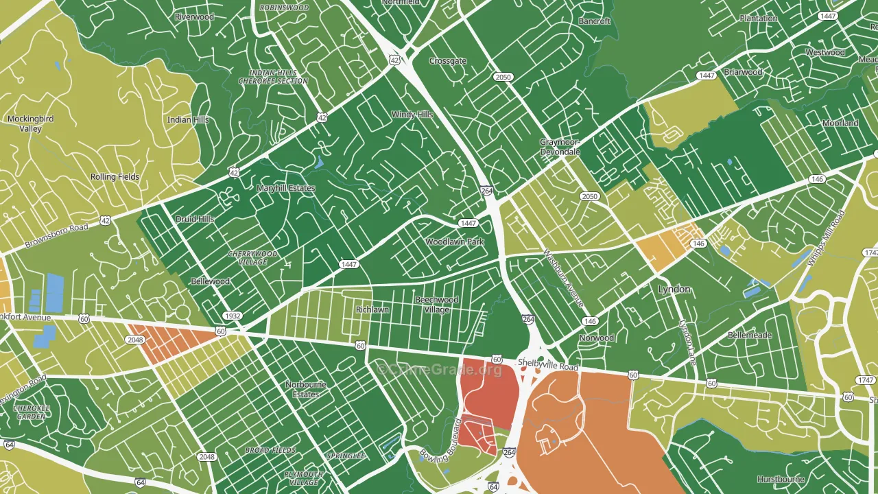 Woodlawn Park, KY Map of Vandalism Rates
