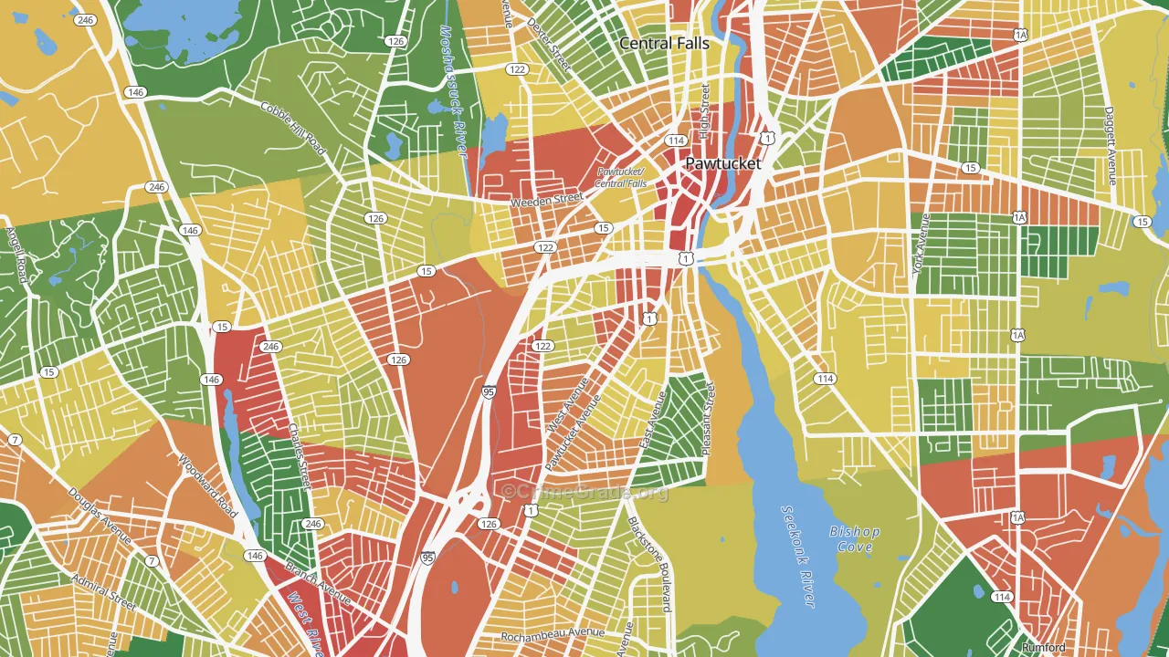 Woodlawn, Pawtucket, RI Map of Vandalism Rates