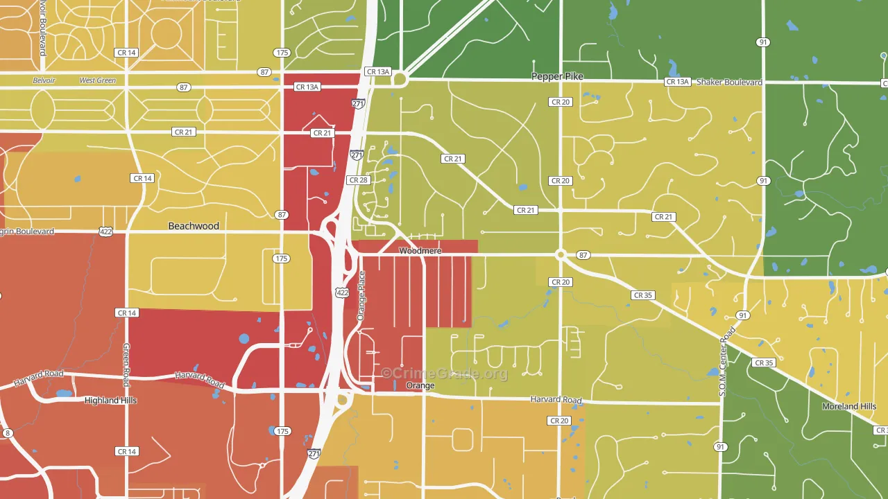 Woodmere, OH Map of Vandalism Rates