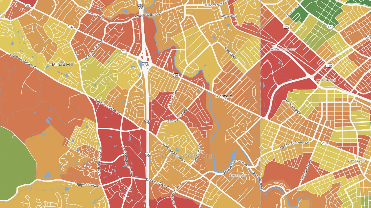 Woodmoor, Lochearn, MD Map of Vandalism Rates