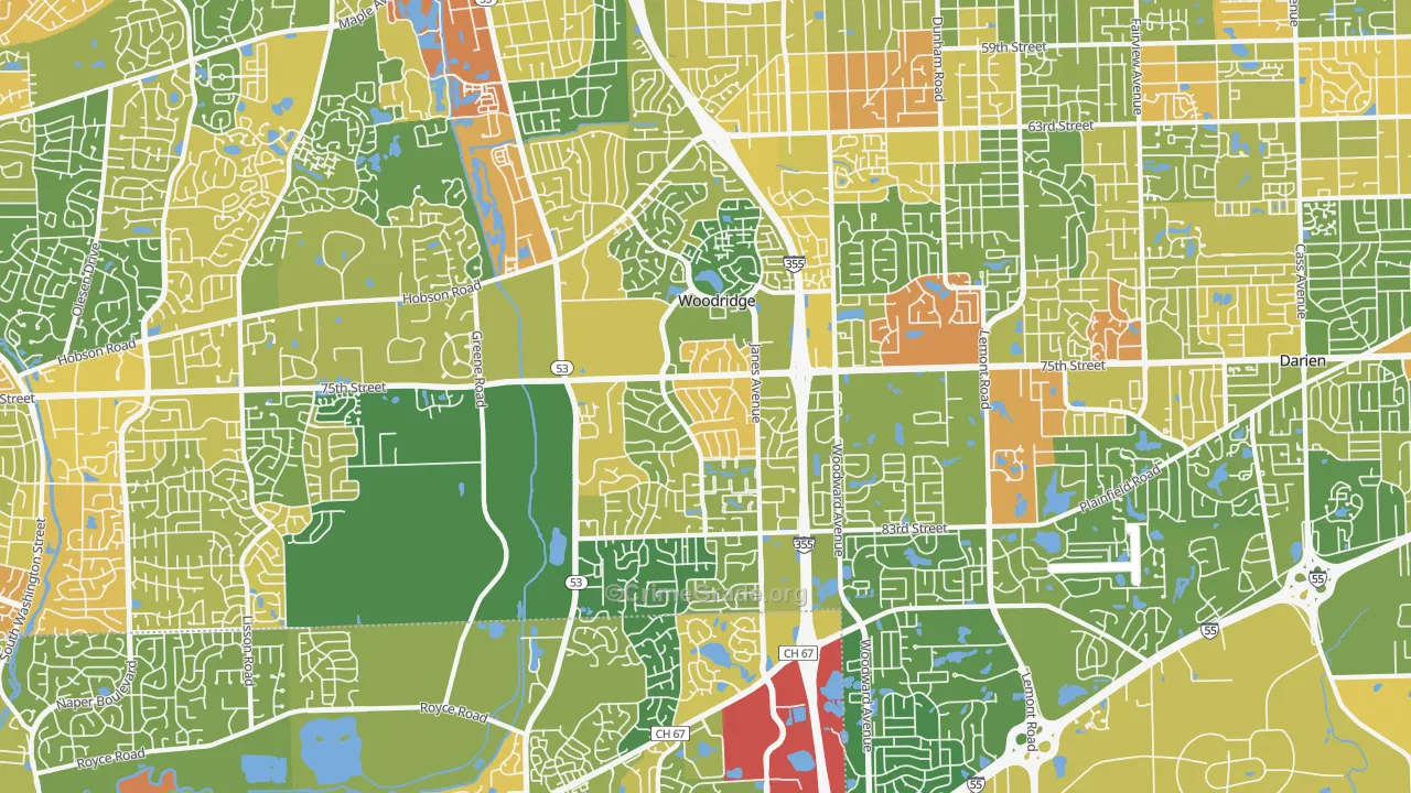 Woodridge, IL Map of Vandalism Rates