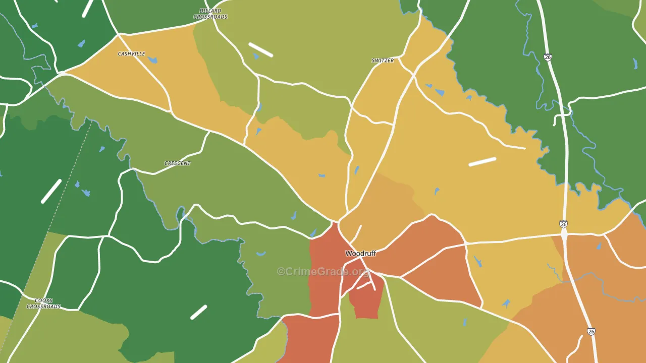 Woodruff, SC Map of Vandalism Rates