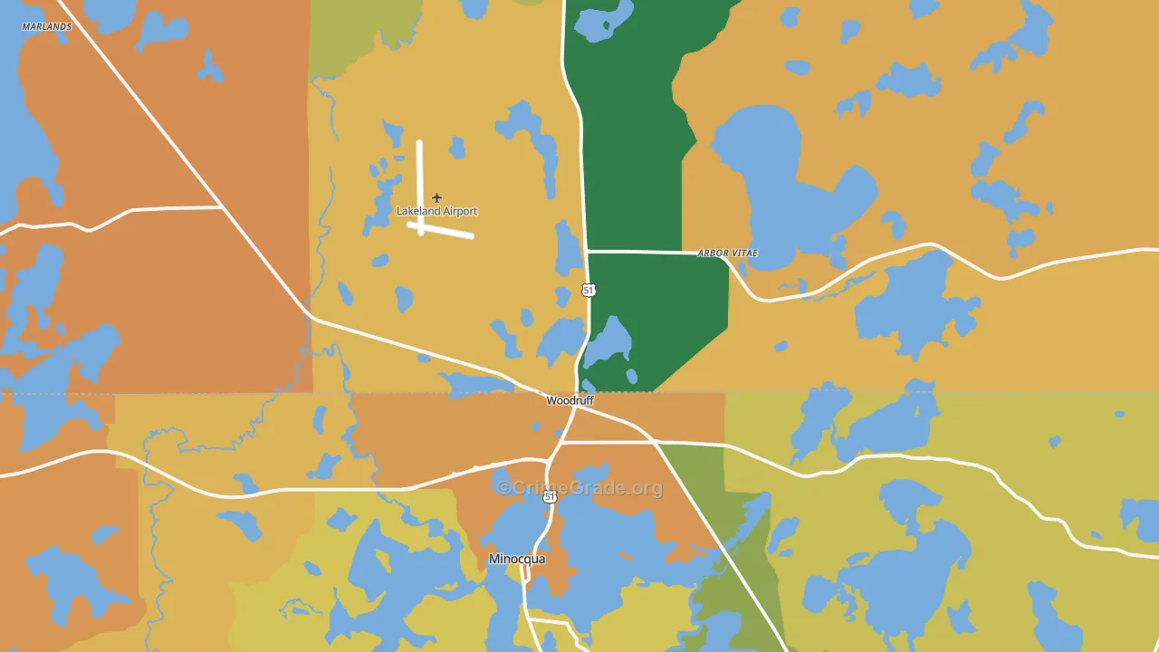 Woodruff, WI Map of Vandalism Rates