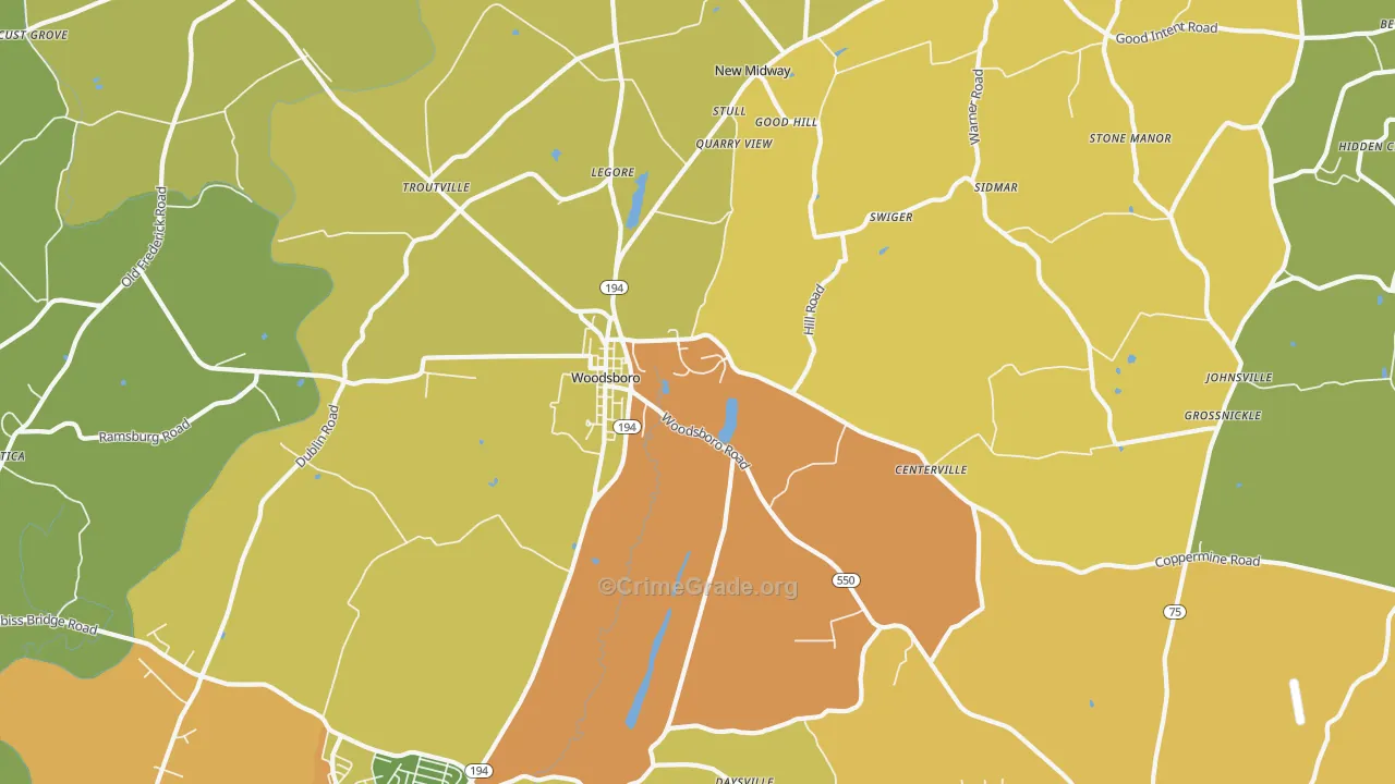 Woodsboro, MD Map of Vandalism Rates