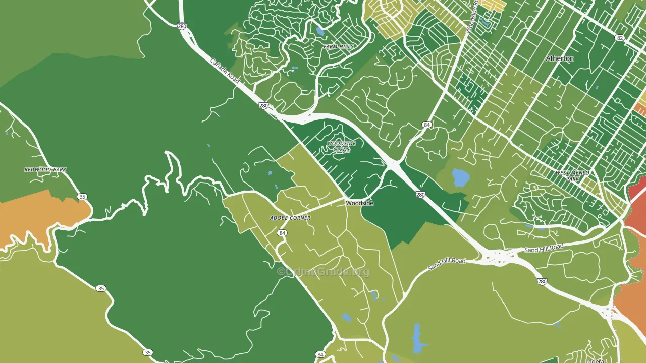Woodside, CA Map of Vandalism Rates