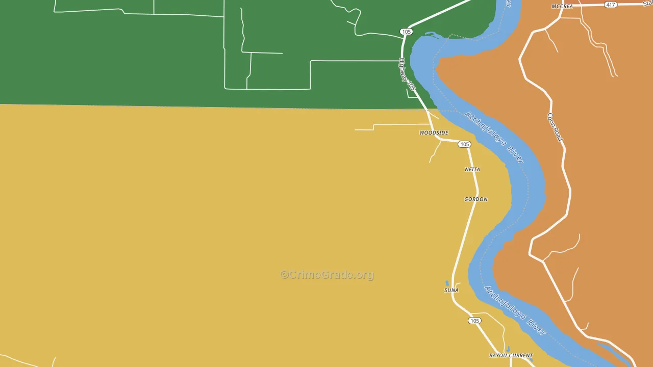 Woodside, LA Map of Vandalism Rates