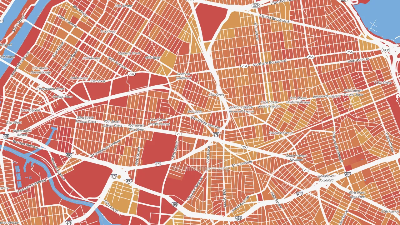 Woodside, Queens, NY Map of Vandalism Rates
