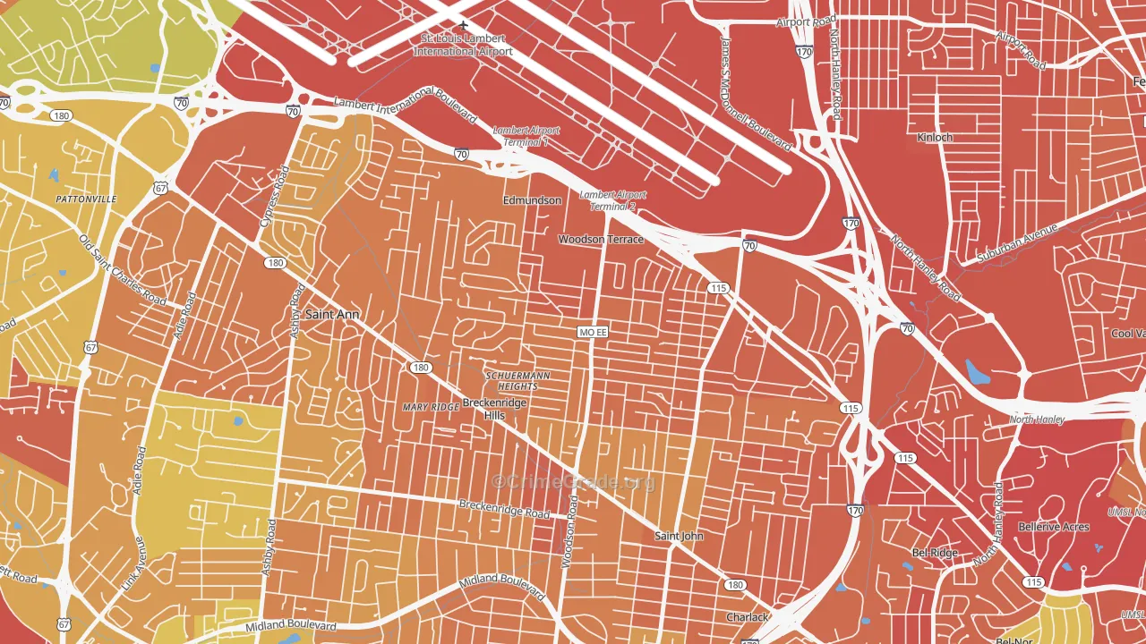 Woodson Terrace, MO Map of Vandalism Rates