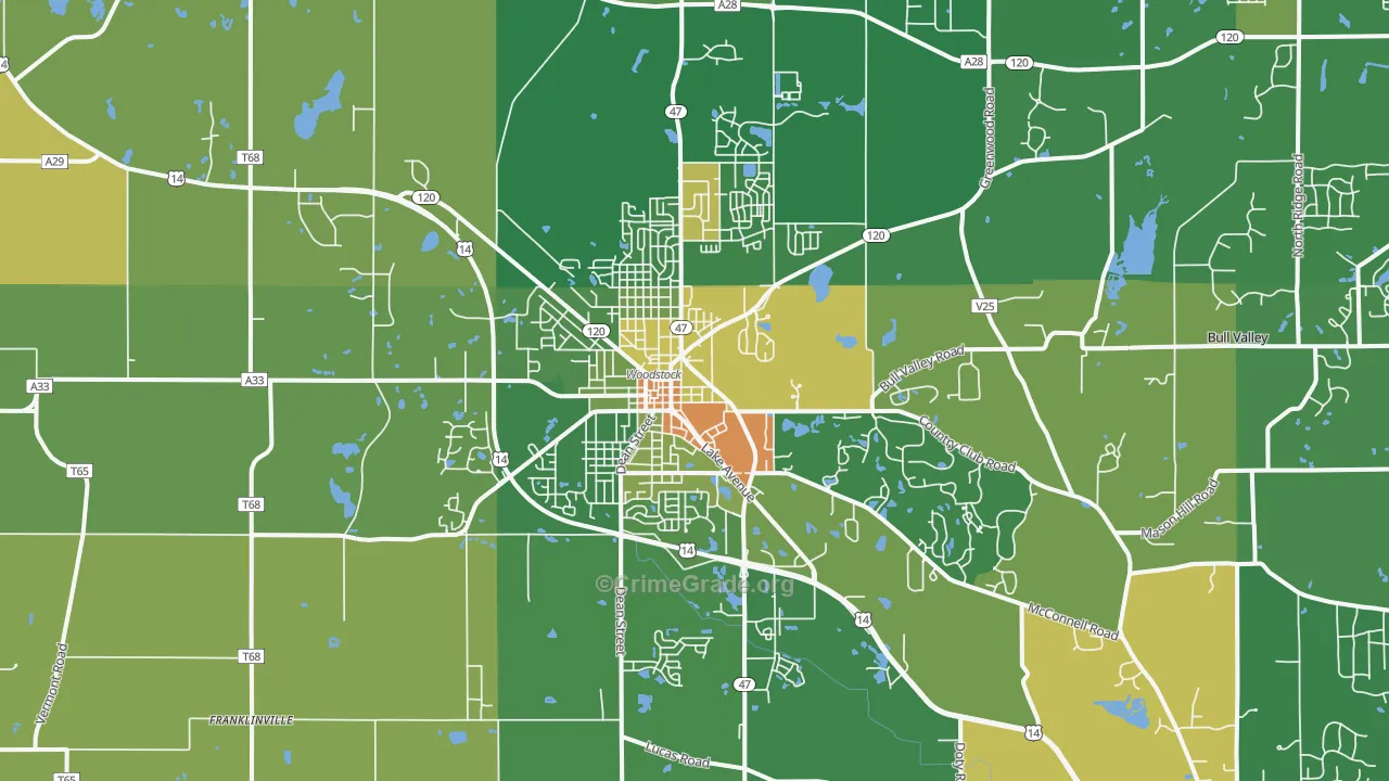 Woodstock, IL Map of Vandalism Rates