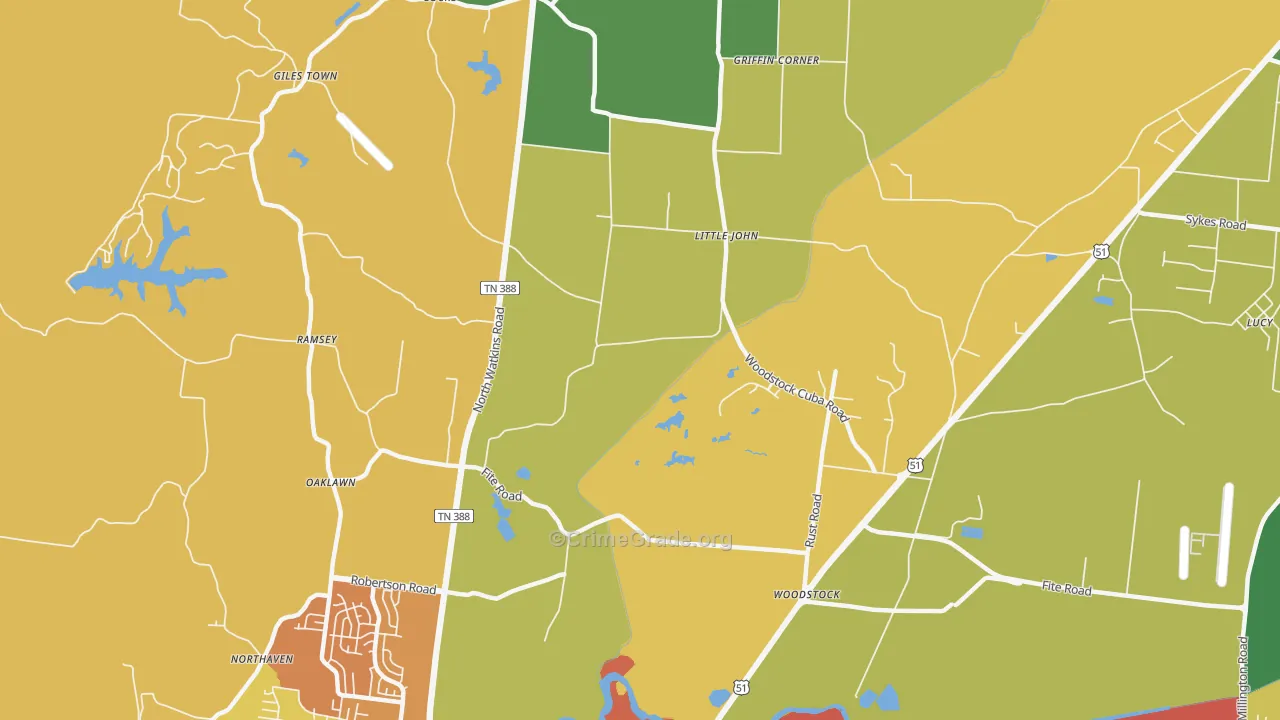 Woodstock, TN Map of Vandalism Rates