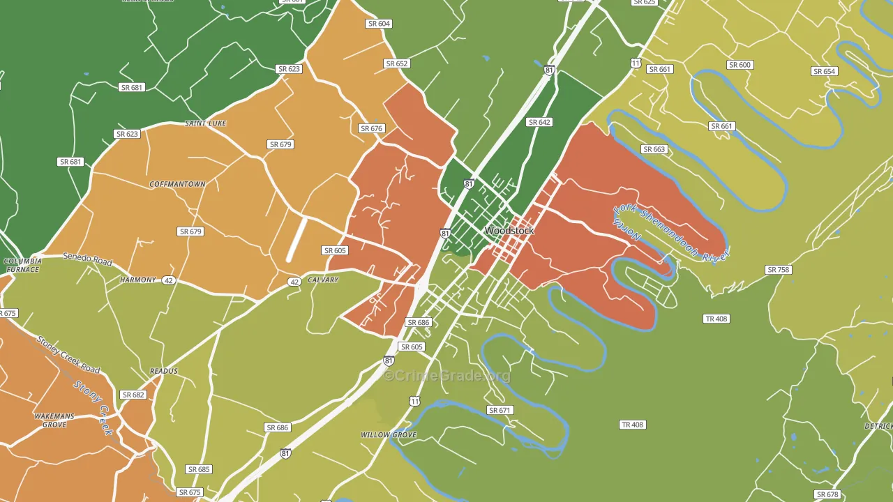Woodstock, VA Map of Vandalism Rates