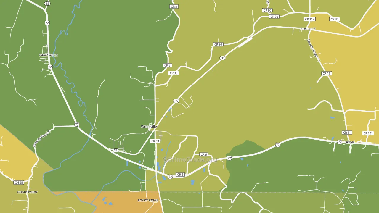 Woodville, AL Map of Vandalism Rates