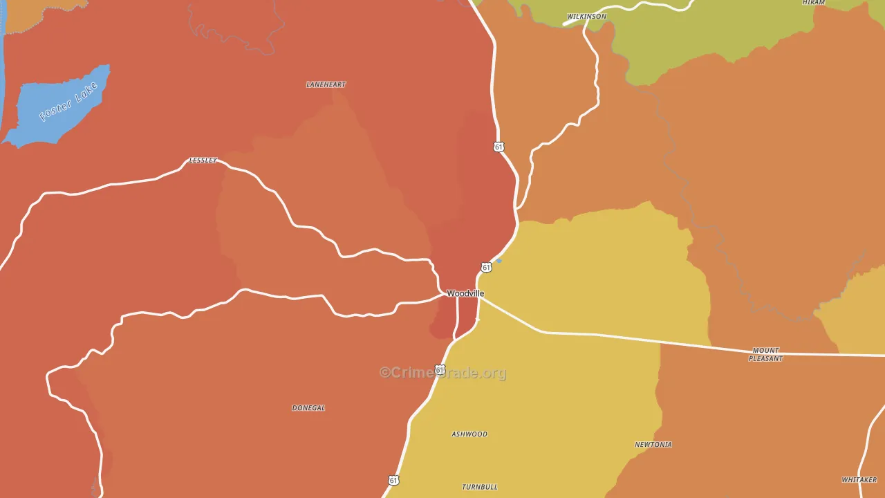Woodville, MS Map of Vandalism Rates