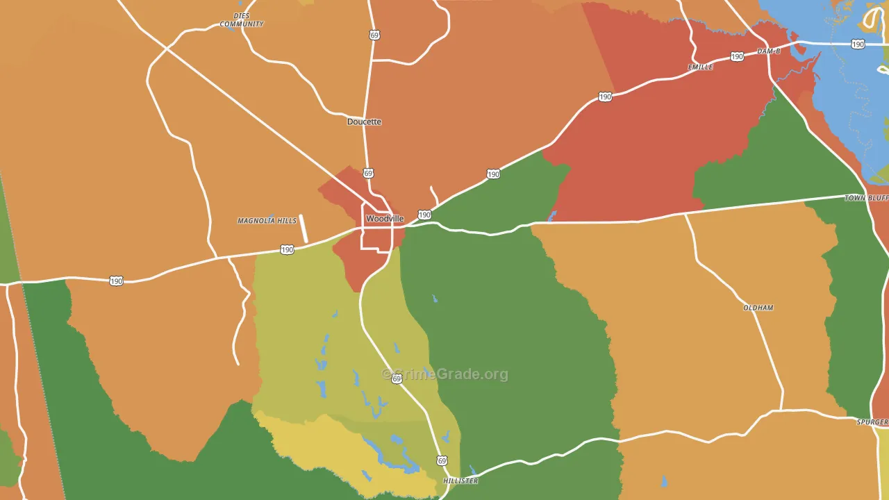 Woodville, TX Map of Vandalism Rates
