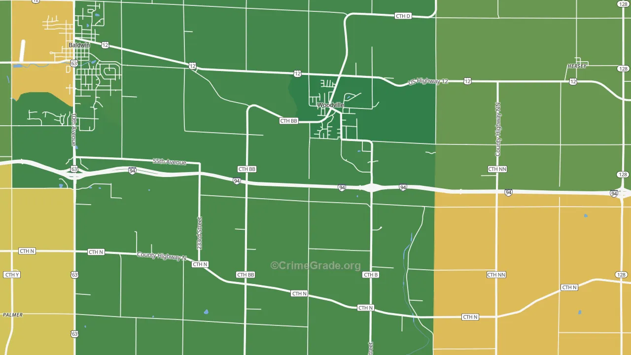 Woodville, WI Map of Vandalism Rates